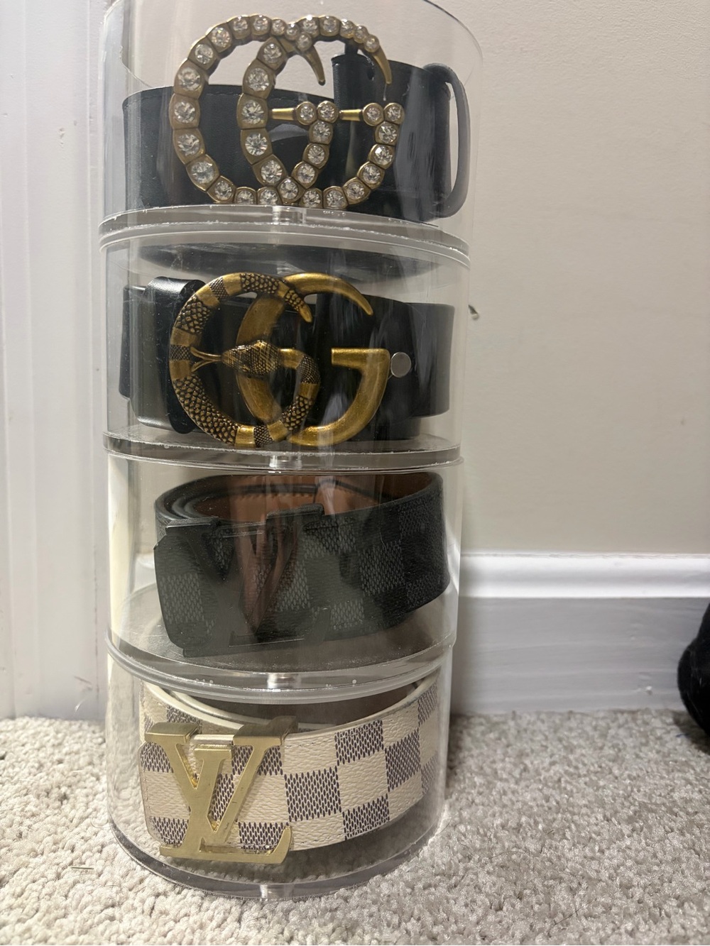 Louis Vuitton Damier Azur Canvas Belt with Gold LV Buckle